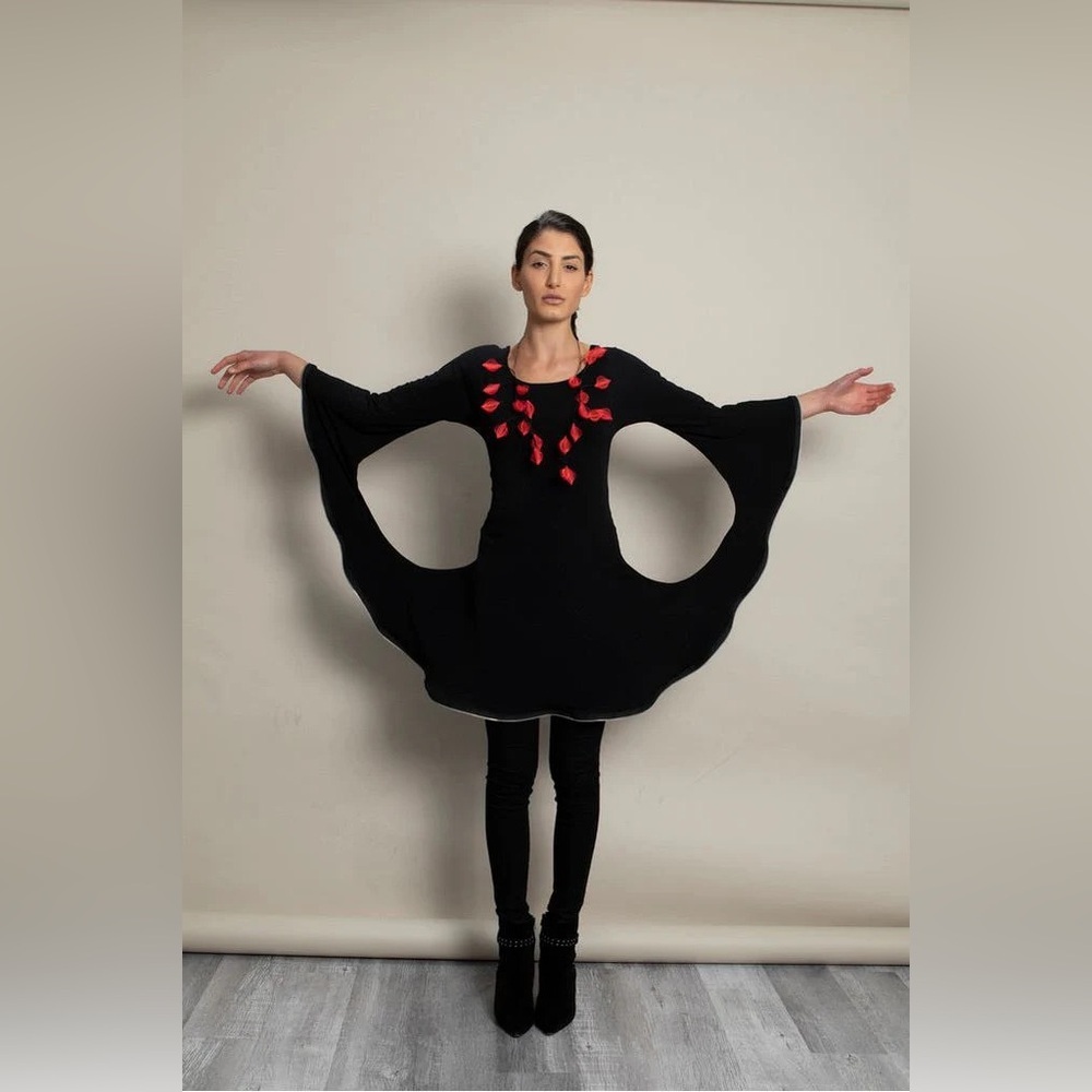 Sohung Designs Black Zipper Circle Shift Dress Avant Garde SzXS